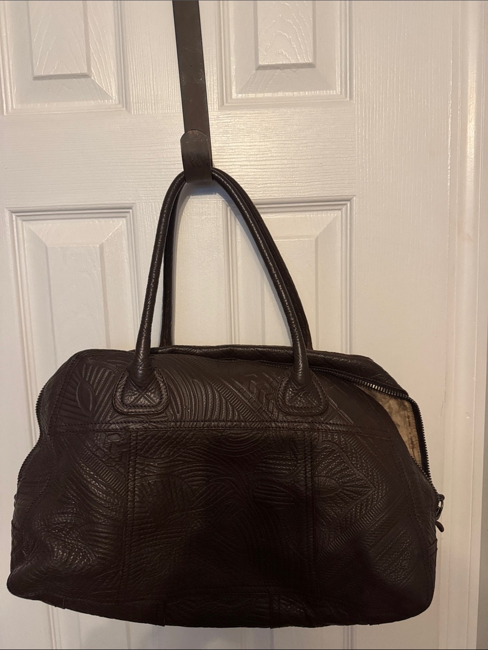 Vintage Prada Embossed Brown Leather Tote Bag